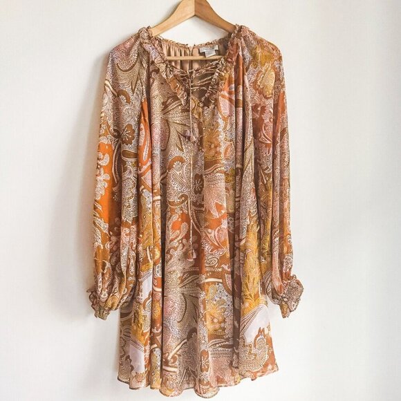 Haute Hippie Paisley Print Long Sleeve Chiffon Dress S - Picture 1 of 9